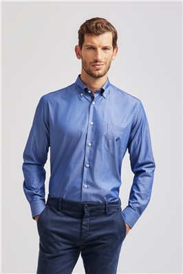 Camicia collo button down in cotone blu                                                             