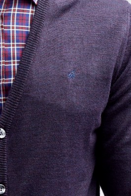 Camisa de cárdigan con botones mixtos de lana púrpura