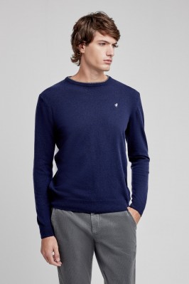 Camisa de estrangulador mixto de lana azul